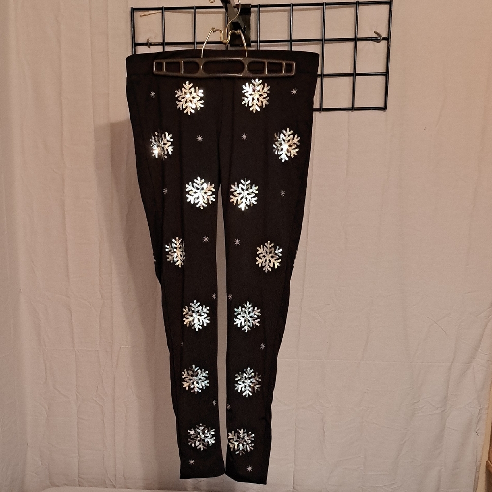Tipsy Elves Black Leggings with White Snowflakes